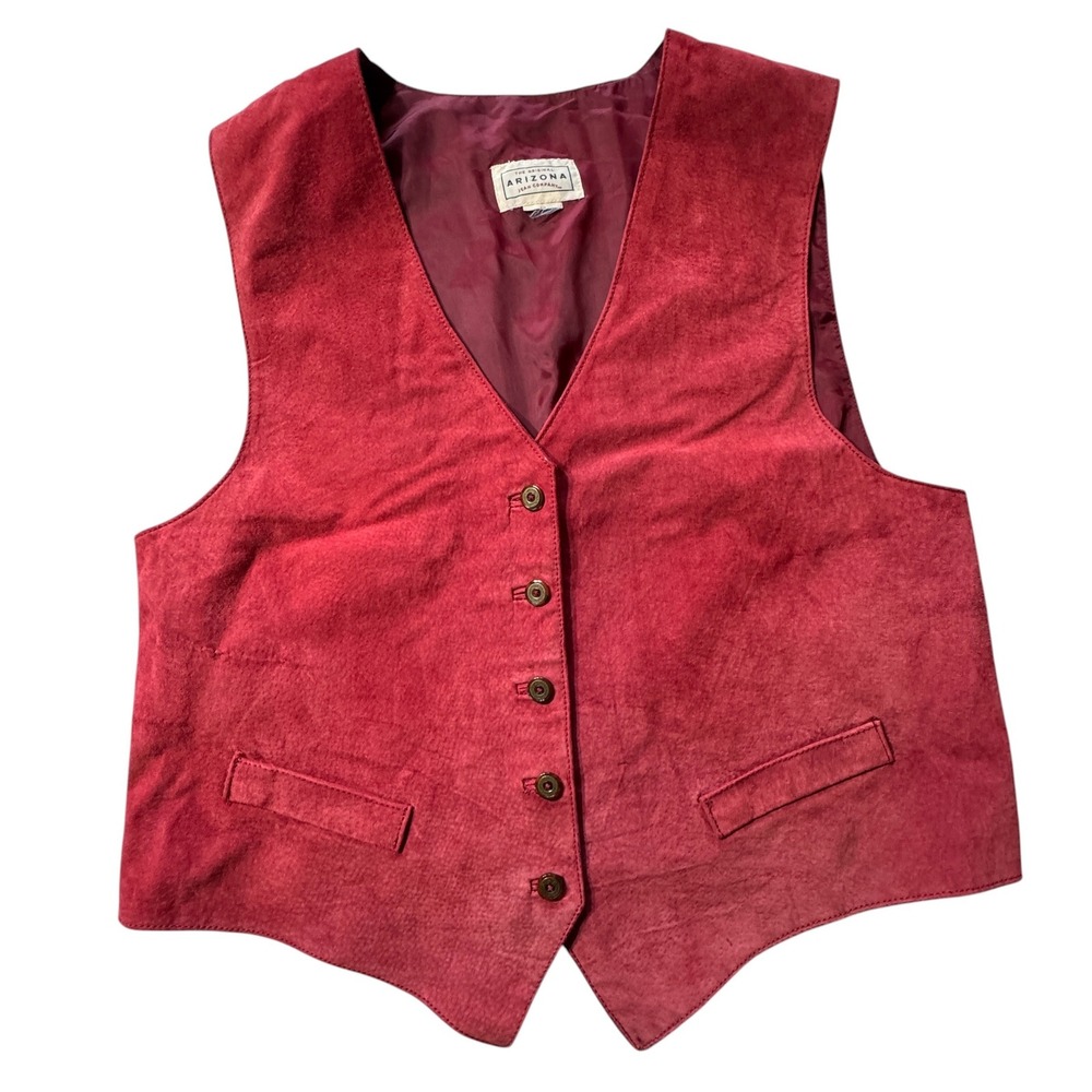 Arizona Vest Women L Red Faux Suede Western Boho Southwestern Cowgirl Rustic